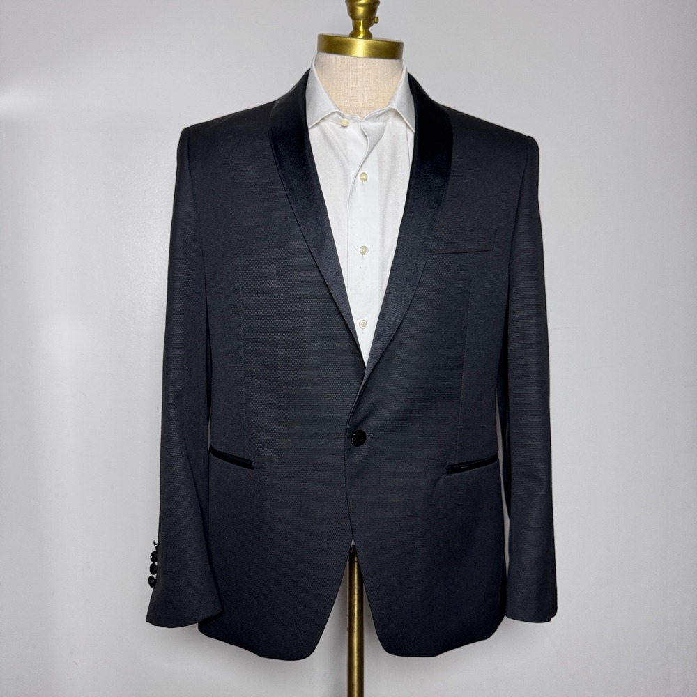 Tallia Tuxedo Jacket Mens 42R Black Textured Satin Shawl Lapel Formal Blazer